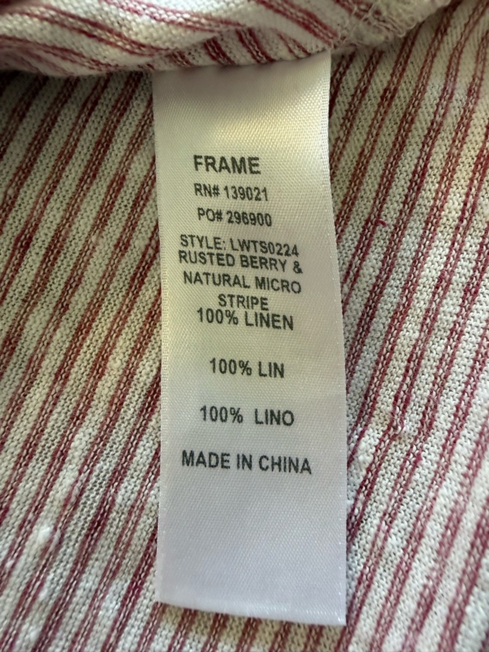 Frame Denim Red & White Striped 100% Linen Short Sleeve Crew Tee - Picture 4 of 6